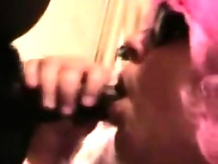 Bbw in pink hair sucking big black cock