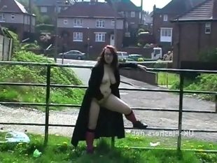 Fat amateur flasher nimue naked in public and